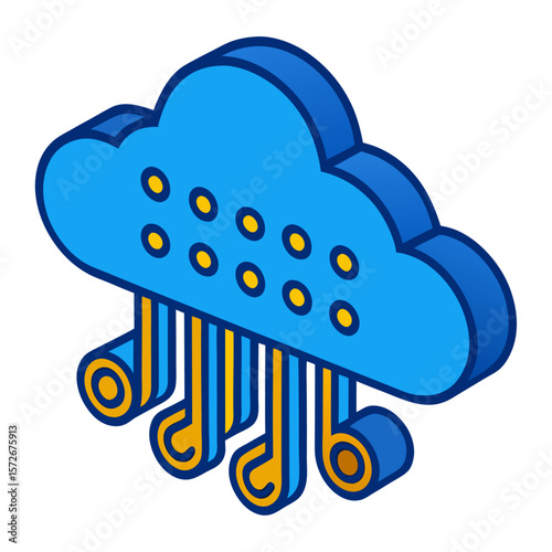Blue cloud with yellow dots and data streams technology digital