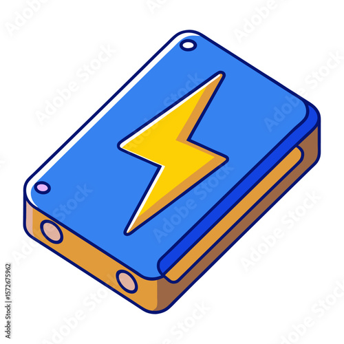 Blue rectangular power bank with yellow lightning bolt portable charger battery