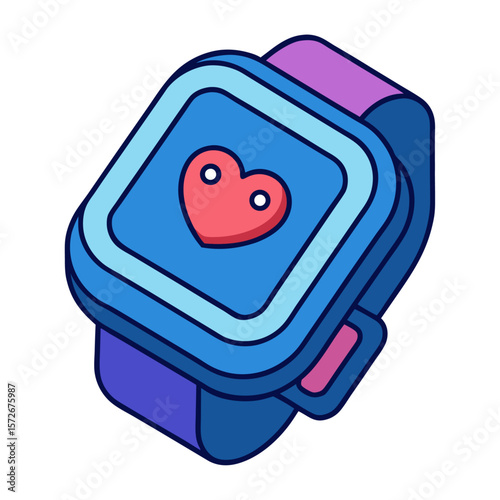 Blue smartwatch with pink heart display wearable technology heart rate monitor