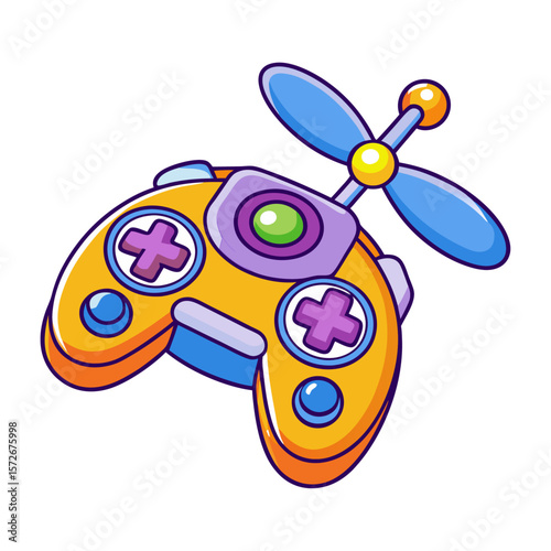 Cartoon drone controller with propellers and buttons video game joystick
