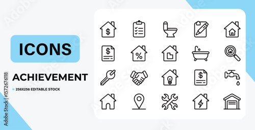 Achievement Icon Set: A comprehensive collection of neatly designed achievement icons, perfect for app interfaces, websites, and presentations.