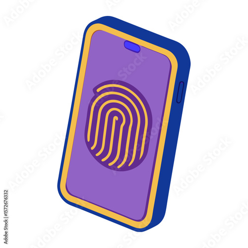 Purple smartphone with yellow fingerprint scanner and blue casing mobile phone technology