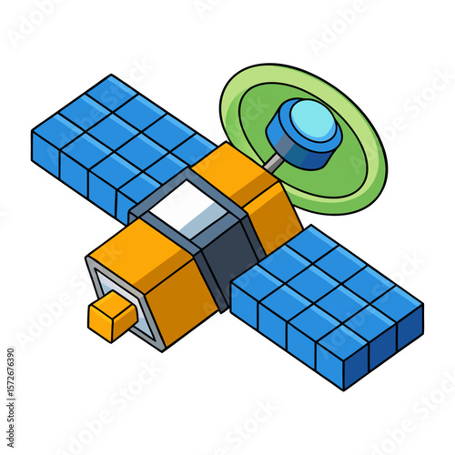 Stylized Satellite With Solar Panels And Antenna space technology