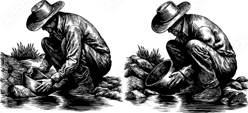 Vintage hand drawn prospectors engraving illustration for retro design