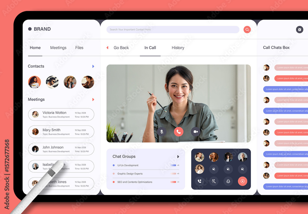 Video Call Website Design Modern Video Call Meeting UI Dashboard Design Template Stock Template ...