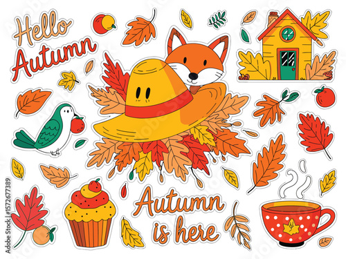Autumn Vector Set: Hand-Drawn Leaves, Calligraphy, Wreaths, Forest Animals, Fall Decor for Cards, Invitations, Posters, Stickers, Web Graphics  

