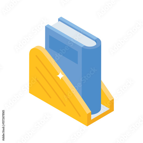 A premium isometric icon of adjustable wooden book rack