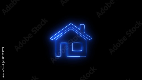 Glowing neon home icon, house apartment address sign symbol icon, icon property houses are Bright neon home icon 