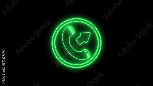 Glowing neon calling icon animation, Glowing neon calling icon with neon circle Neon call icon voice