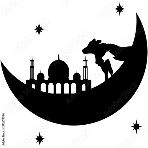 Eid Al-Adha Sacrificial Animals Silhouette. eid al-adha sacrificial animals silhouette collection including cow, goat, sheep, and camel in black vector design for Islamic festival, qurbani concept, an