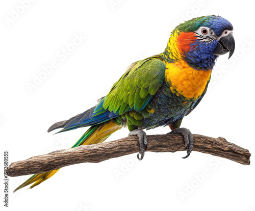 Colorful parrot perched on branch nature wildlife. Isolated on transparent background, png.