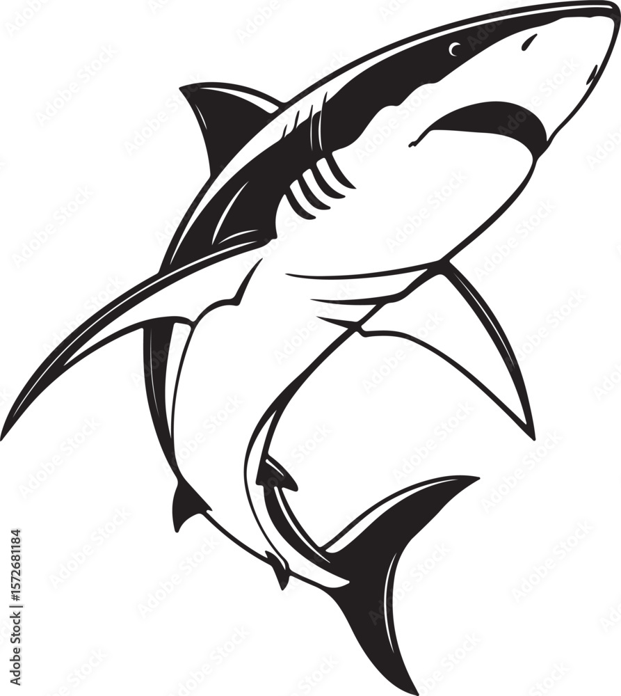 Fototapeta premium Stylized shark vector illustration, presenting a bold silhouette that captures the essence of the marine predator