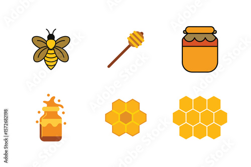 Cute Honey and Bee Illustration Set for Organic and Nature Themes
