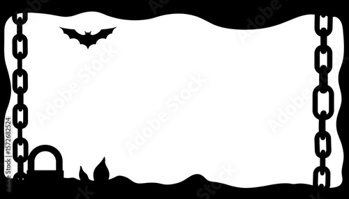 Silhouette Halloween frame with chains and padlock, spooky border design