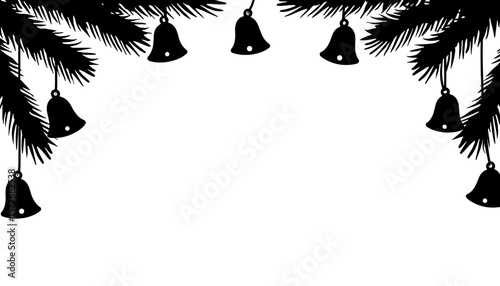Silhouette of Christmas bells on garland, festive holiday celebration frame