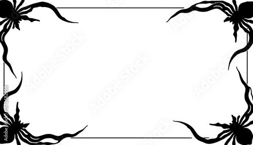 Halloween spider frame silhouette, black and white spooky border