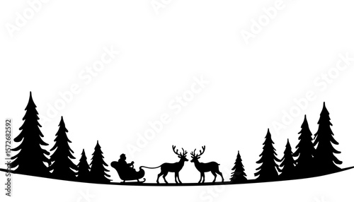Silhouette of Santa's sleigh with reindeer, Christmas festive border design