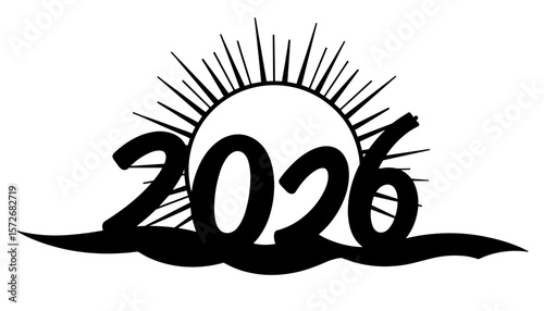 Silhouette of 2026 with rising sun, New Year fresh start celebration