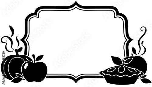 Thanksgiving silhouette frame with pumpkin and apple pie, festive food decoration