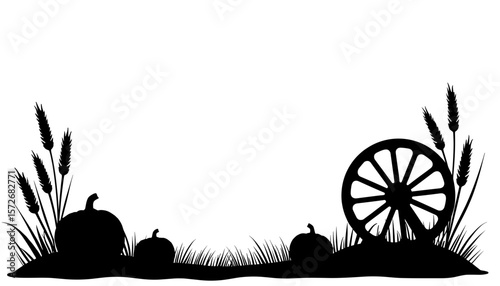 Thanksgiving frame with grain mill wheel silhouette, harvest decor