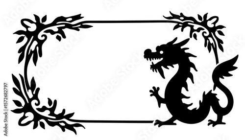 Silhouette of dragon on Chinese New Year frame, festive cultural decoration