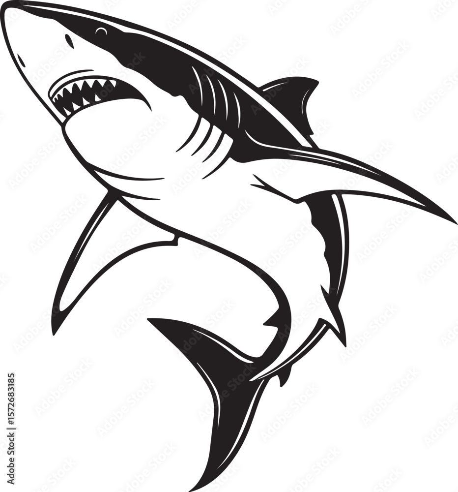 Fototapeta premium Dynamic vector image of a shark jumping above the ocean surface