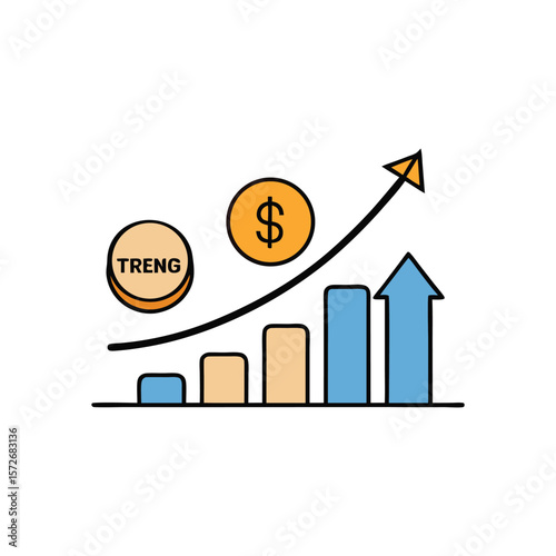 Financial growth chart with upward trend and money