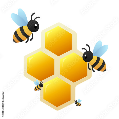 Cute Bees with Honeycomb Vector Illustration