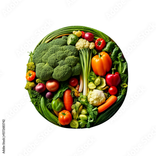The sphere made from various vegetables. Fresh, healthy, and eco-friendly food.