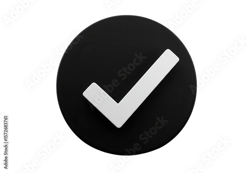 Free Download A 3d rendering of a white check mark on a black circle, symbolizing approval and validation isolated on transparent background - GFXLoad