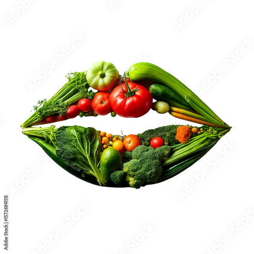 The lips made from various vegetables. Fresh, healthy, and eco-friendly food.