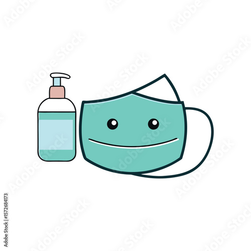 Cute cartoon hand sanitizer bottle and face mask