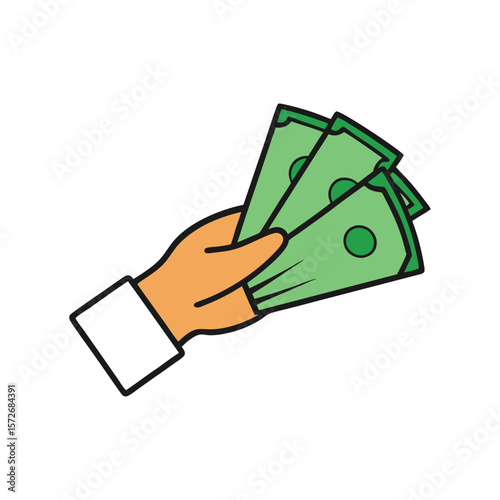 A hand holding several green dollar bills in a fanned out way