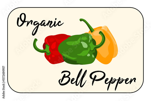 Fresh Organic Bell Peppers Shop Tag. Natural Food Concept. Ideal for food packaging, farm product promotion, and organic food concepts. Perfect for eco-friendly labels.