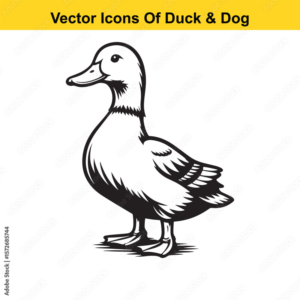 Obraz premium Dog and Duck Vector Illustration Bundle – Hunting, Wildlife, and Animal Interaction Poses