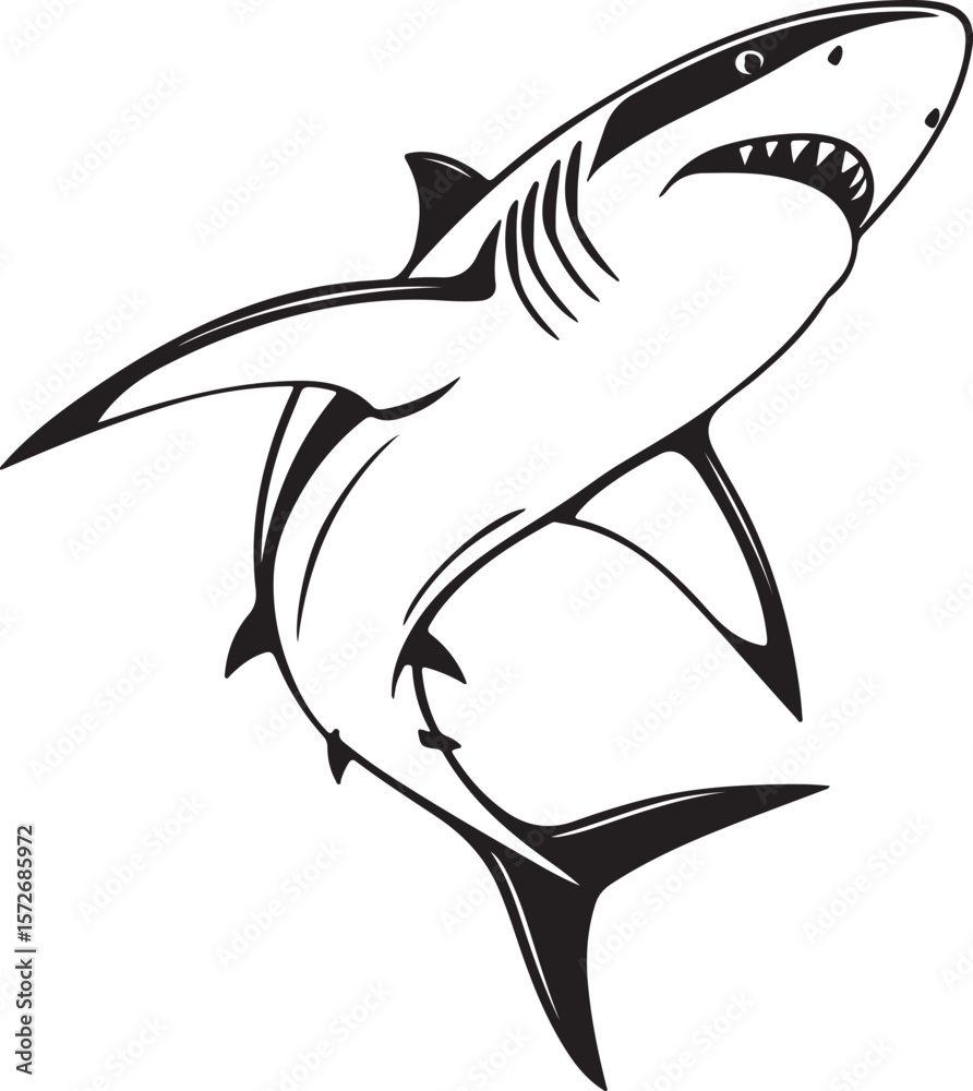 Naklejka premium Dynamic vector image of a shark jumping above the ocean surface