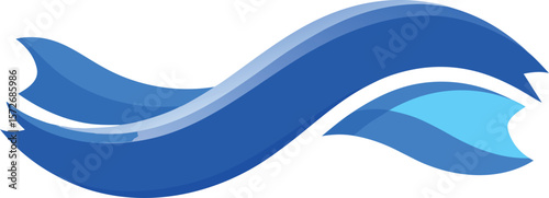 Vector art of a blue abstract wave design flows smoothly across a white background