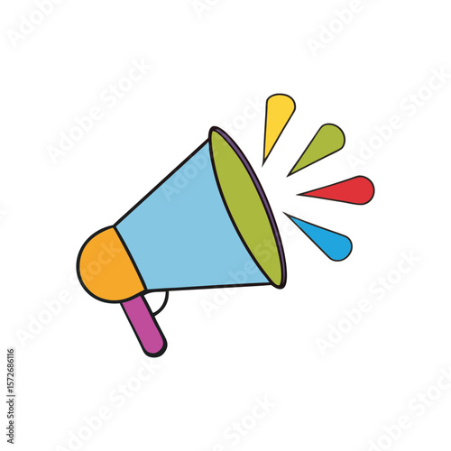 A colorful megaphone announces a message