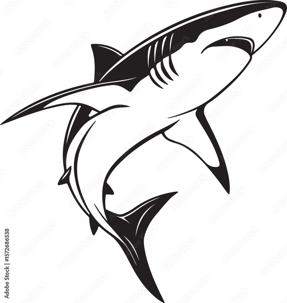 Fototapeta premium Dynamic vector image of a shark jumping above the ocean surface