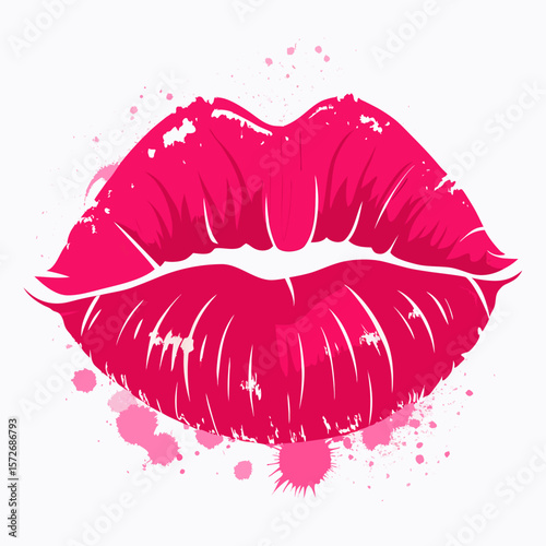 Red-Pink Lipstick Kiss Print – Vibrant Textured Lip Imprint on White Background