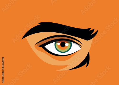 Vector art of a closeup of a stylized eye with a striking green iris