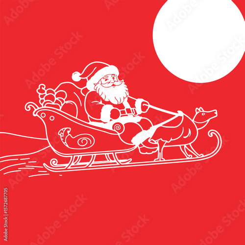 Santa claus with sleigh line art design vector illustration.