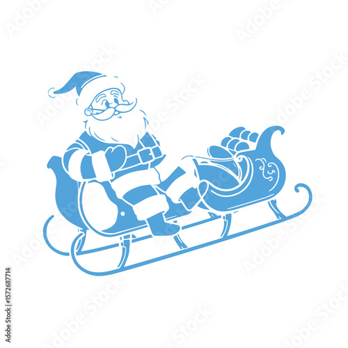 Santa claus with sleigh line art design vector illustration.