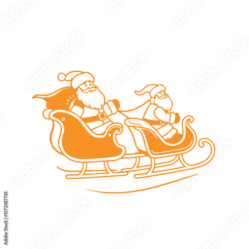 Santa claus with sleigh line art design vector illustration.