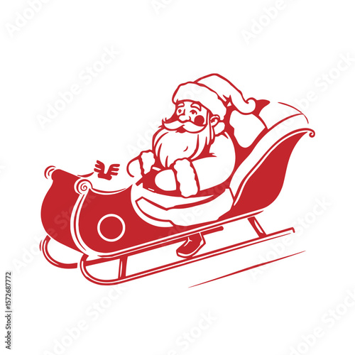 Santa claus with sleigh line art design vector illustration.