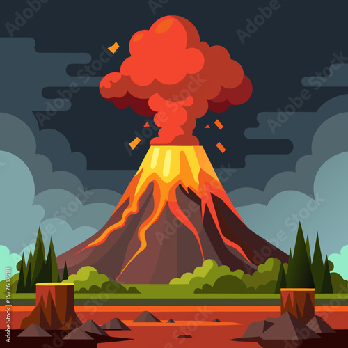 volcano eruption with smoke