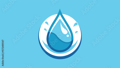 Vector art of a refreshing blue water drop encircled by a white ring, symbolizing purity and hydration