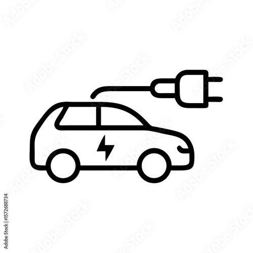 Electric car with charging plug in minimal line art design  