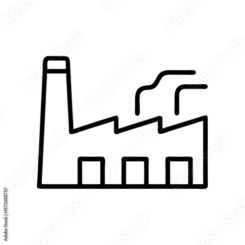 Outline of a factory building with smoke on a white background  
