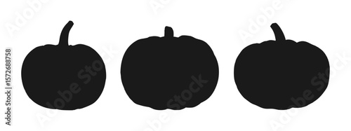 set of black silhouette  carved halloween pumpkin Jack O Lantern 